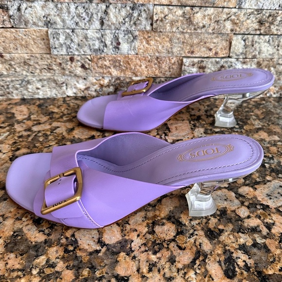 TOD'S Clear Heel Purple Slides - Picture 4 of 12